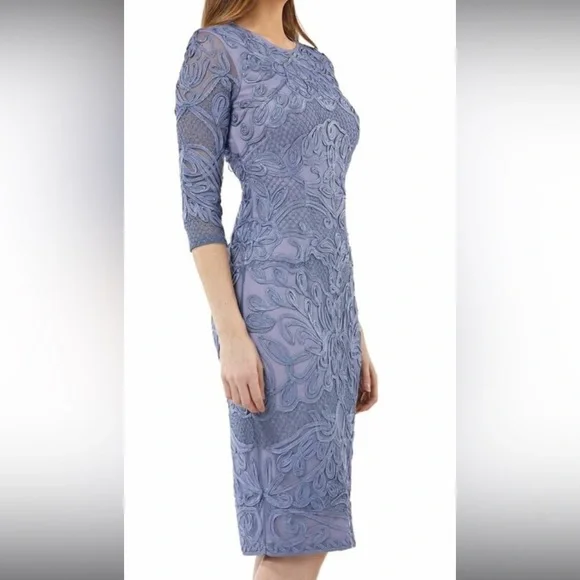 JS Collections Floral Embroidered Soutache Sheath Dress Blue Size 10 JS Collections Floral Embroidered Soutache Sheath Dress Blue Size 10